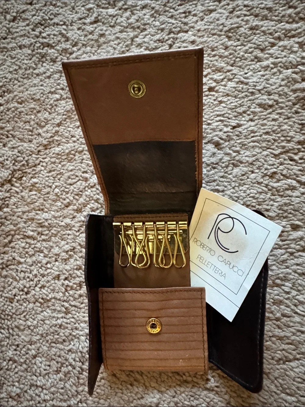 Italian Leather Key & Card Holder with Gold Hardware